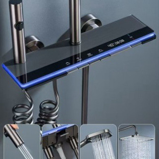 Bộ vòi hoa sen đứng Phòng tắm  Cột sen Điều chỉnh nước nóng lạnh, thân đồng 4 chức năng phun nước Bảo hành 3 năm
