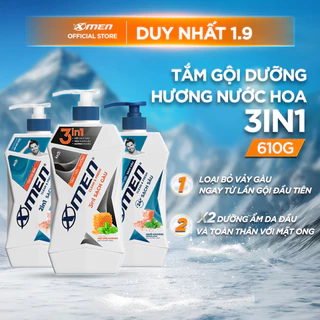 Sữa Tắm Gội/ Dầu Gội Xmen Clean & Fresh Sạch Gàu Sạch Sâu 610g Thành Phần Thiên Nhiên Chiết Xuất Bạc Hà Mát Lạnh