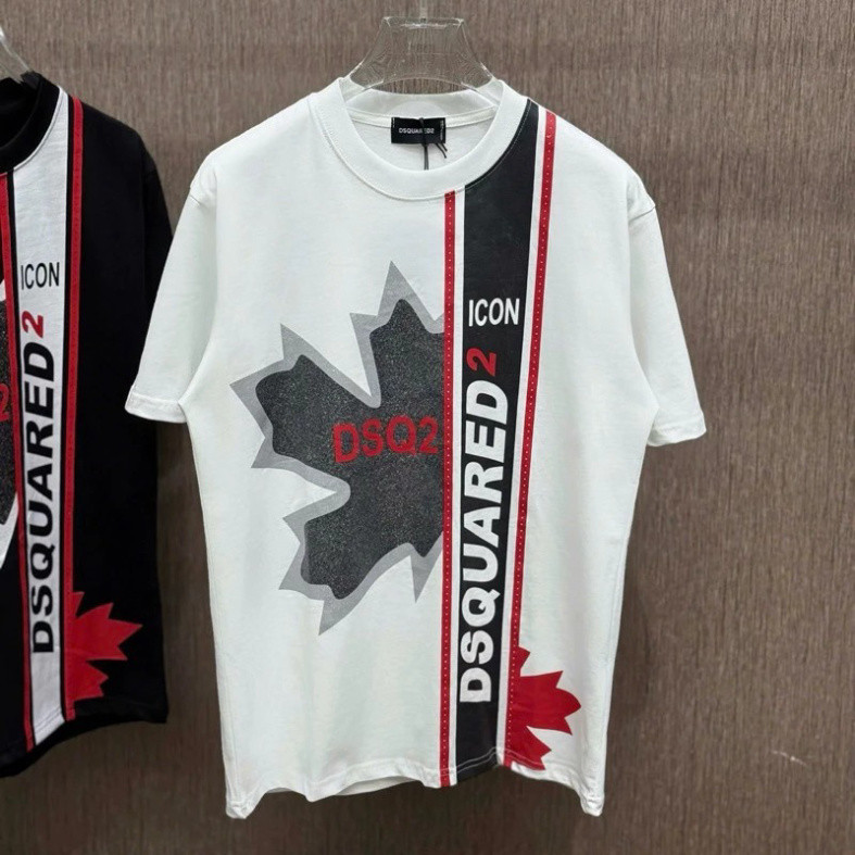 Áo Phông Boy Phố Nam Nữ Dsquared2 Cổ Tròn Ngắn Tay Chất Cotton Cap Cấp In Hình Dsq Lá Phong Dọc Siêu Đẹp New 2025