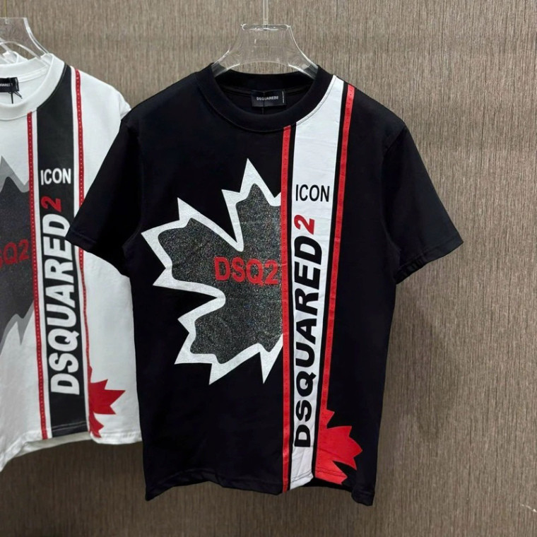 Áo Phông Boy Phố Nam Nữ Dsquared2 Cổ Tròn Ngắn Tay Chất Cotton Cap Cấp In Hình Dsq Lá Phong Dọc Siêu Đẹp New 2025