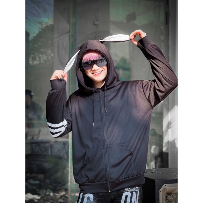 Áo Chống Nắng Unisex 4 vạch tay Tai Thỏ Mùa Hè Chất poly Co dán Thoáng Mát New 2025