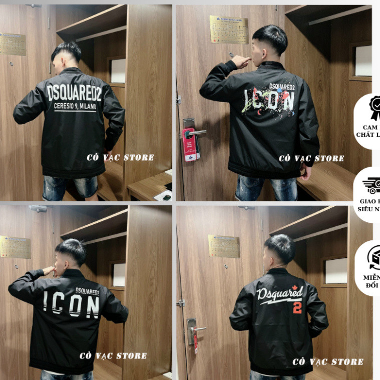 Áo Khoác Bomber Dsquared2 ICON Phối Lá Phong Đỏ Hàng Chính Hãng 2 Lớp Khóa Zip Bạc Unisex Nam Nữ Form Hàn New 202