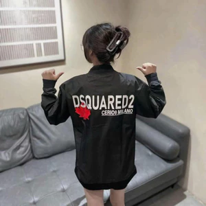 Áo Khoác Bomber Dsquared2 ICON Phối Lá Phong Đỏ Hàng Chính Hãng 2 Lớp Khóa Zip Bạc Unisex Nam Nữ Form Hàn New 202