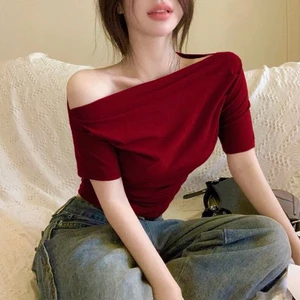 Áo Croptop Trễ Vai Cánh Dơi Nữ NIVRA Áo Crt Ngắn Tay Gợi Cảm Thun Cotton Đen Trắng Đỏ Xanh
