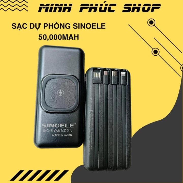Sạc dự phòng không dây SINOELE, Sạc dự phòng Japan 50.000 mah pin trâu kèm cáp sạc mẫu mới 2025 - Minh Phúc shop