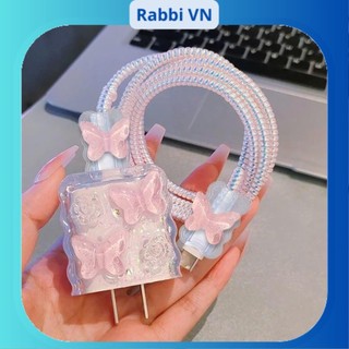 [Hồ Điệp Bling] Bộ phụ kiện bảo vệ cáp và củ sạc cho iphone PD 18/20w dễ thương RABBI