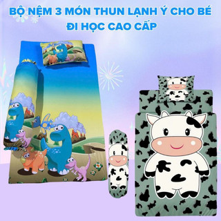 Bộ Nệm 3 món cotton cho bé đi học cao cấp gồm 1 nệm, 1 gối nằm và 1 gối ôm, tặng kèm túi xách