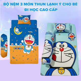 Bộ Nệm 3 món cotton cho bé đi học cao cấp gồm 1 nệm, 1 gối nằm và 1 gối ôm, tặng kèm túi xách