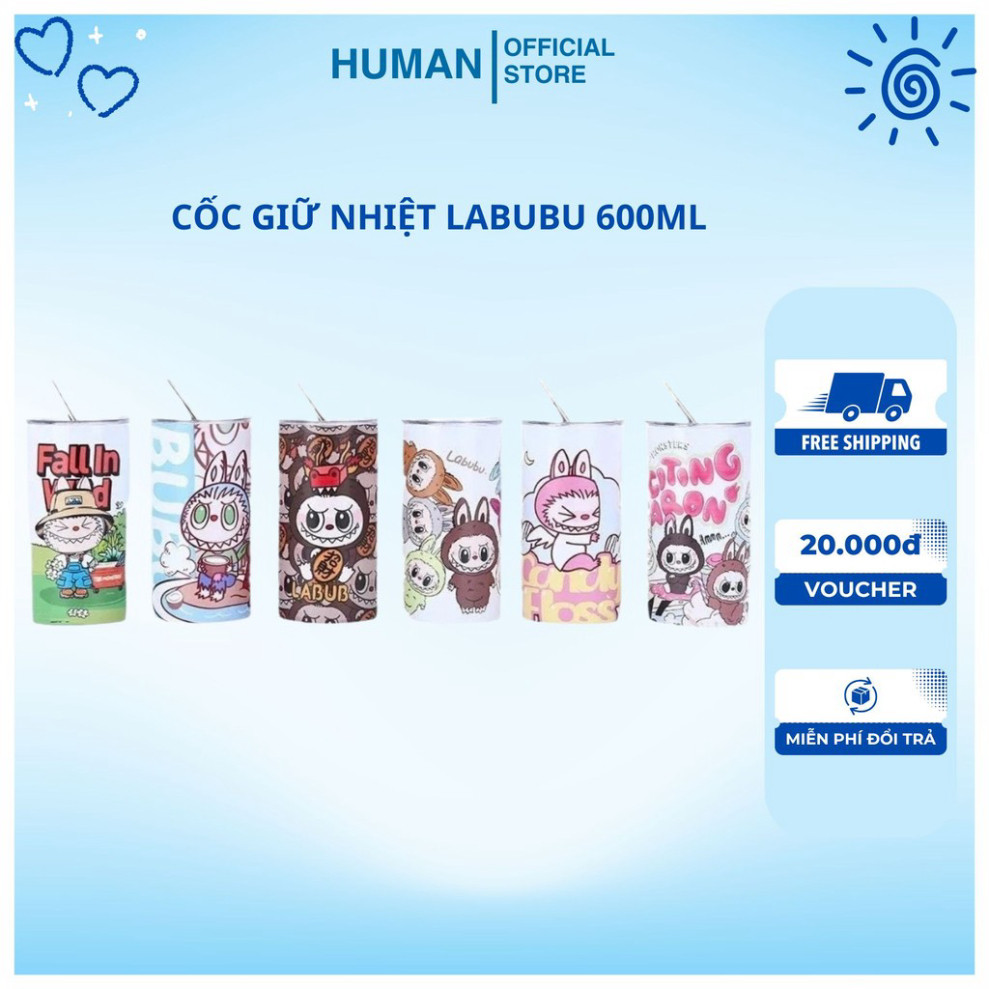 Ly giữ nhiệt Labubu 600ml chất liệu inox 304 giữ nhiệt kèm ống hút inox ...