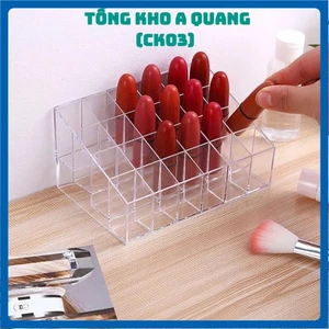 KỆ 24 Ô ĐỰNG SON MÔI VÀ CỌ TRANG ĐIỂM - Khay Đựng Son 24 Ô Trong Suốt Nhựa Mika,Khay Nhựa Để Bàn Mỹ Phẩm Đa Năng
