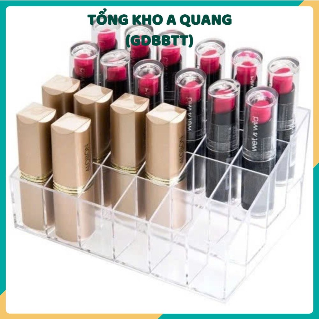 KHAY ĐỰNG SON NHỰA MIKA TRONG SUỐT CAO CẤP - Kệ Nhựa Để Bàn Để Đồ Make Up,Kệ Đựng Son Môi 24 Ô Mini Sang Trọng