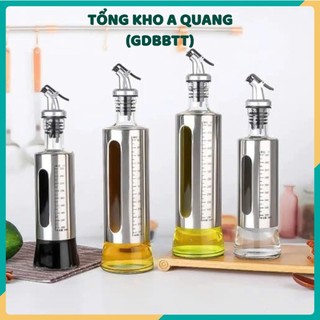 LỌ THỦY TINH ĐỰNG DẦU ĂN 300ML - Bình Đựng Gia Vị Bọc Inox Chia Vạch,Chai Đựng Nước Mắm Nước Sốt Chia Vạch Tiện Lợi