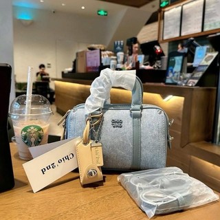Chio2nd - Túi Đeo Chéo Dáng Trống Denim Loại 1