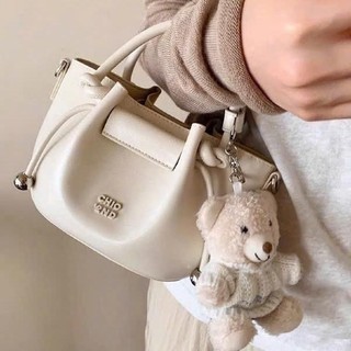 Chio2nd - Tặng Charm - Túi chio làn trắng Nhún miệng siêu xinh tặng kèm gấu cute size 18cm (Ko hộp)