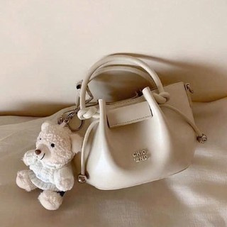 Chio2nd - Tặng Charm - Túi chio làn trắng Nhún miệng siêu xinh tặng kèm gấu cute size 18cm (Ko hộp)