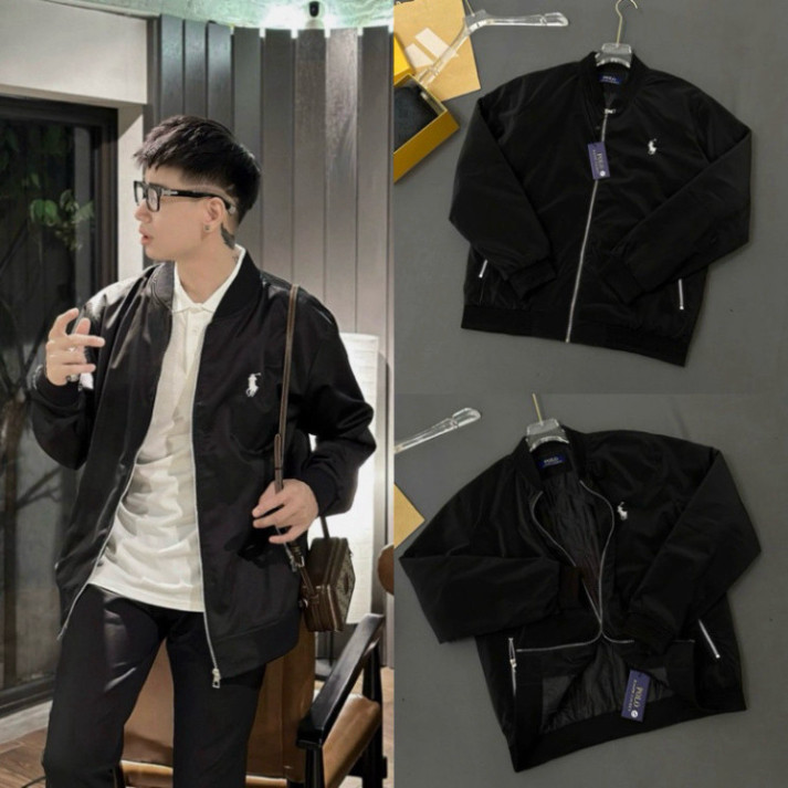Áo Khoác Bomber Gió Nam Nữ RLX Thêu Logo Ngựa Chiến Binh Ngực - Áo Khoác Bomber Zip Bạc Dầy Dặn 2 Lớp Cao Cấp Boy Phố Ne