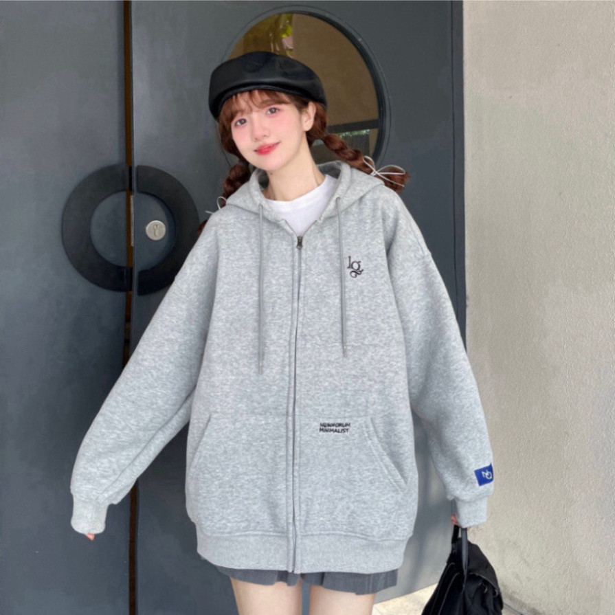 Áo Hoodie Zip Nỉ Bông Thêu Chữ NQ30AM Form Rộng Nam Nữ Unisex , Áo Khoác Nỉ Phong Cách Hàn Quốc New 2025
