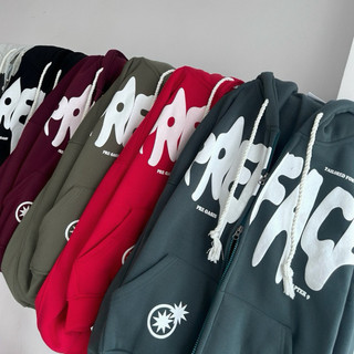 Áo Khoác Nỉ Bông In Nổi Boxy THREE STARS Unisex-áo khoác khóa kéo ngôi sao cực chất New 2025