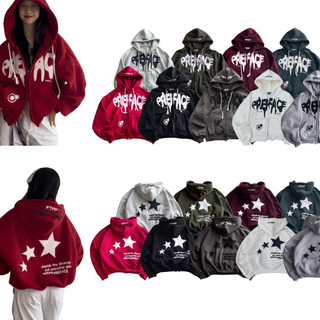 Áo Khoác Nỉ Bông In Nổi Boxy THREE STARS Unisex-áo khoác khóa kéo ngôi sao cực chất New 2025