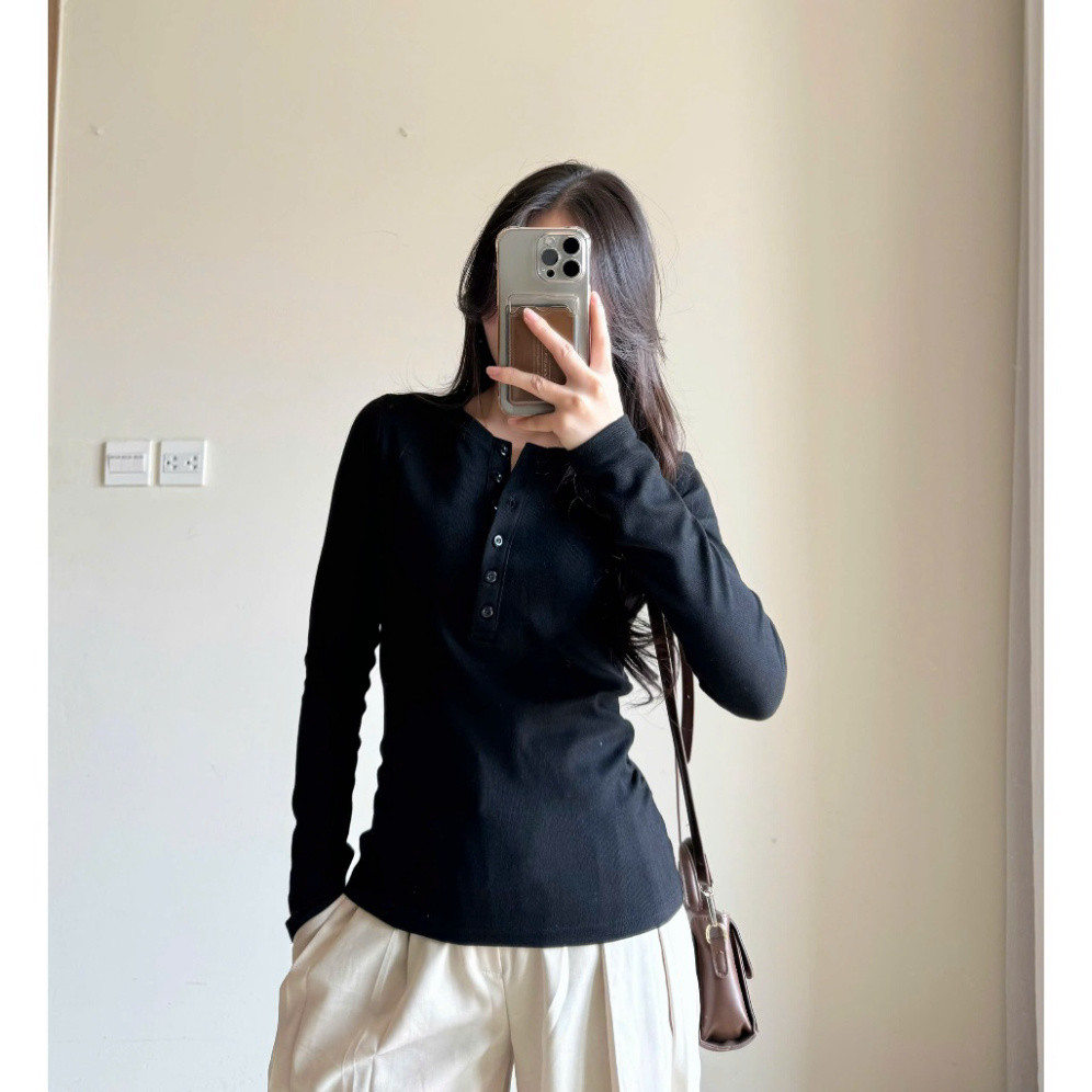 Áo thun dài tay cúc xẻ chất thun mịn co giãn Miha Studio