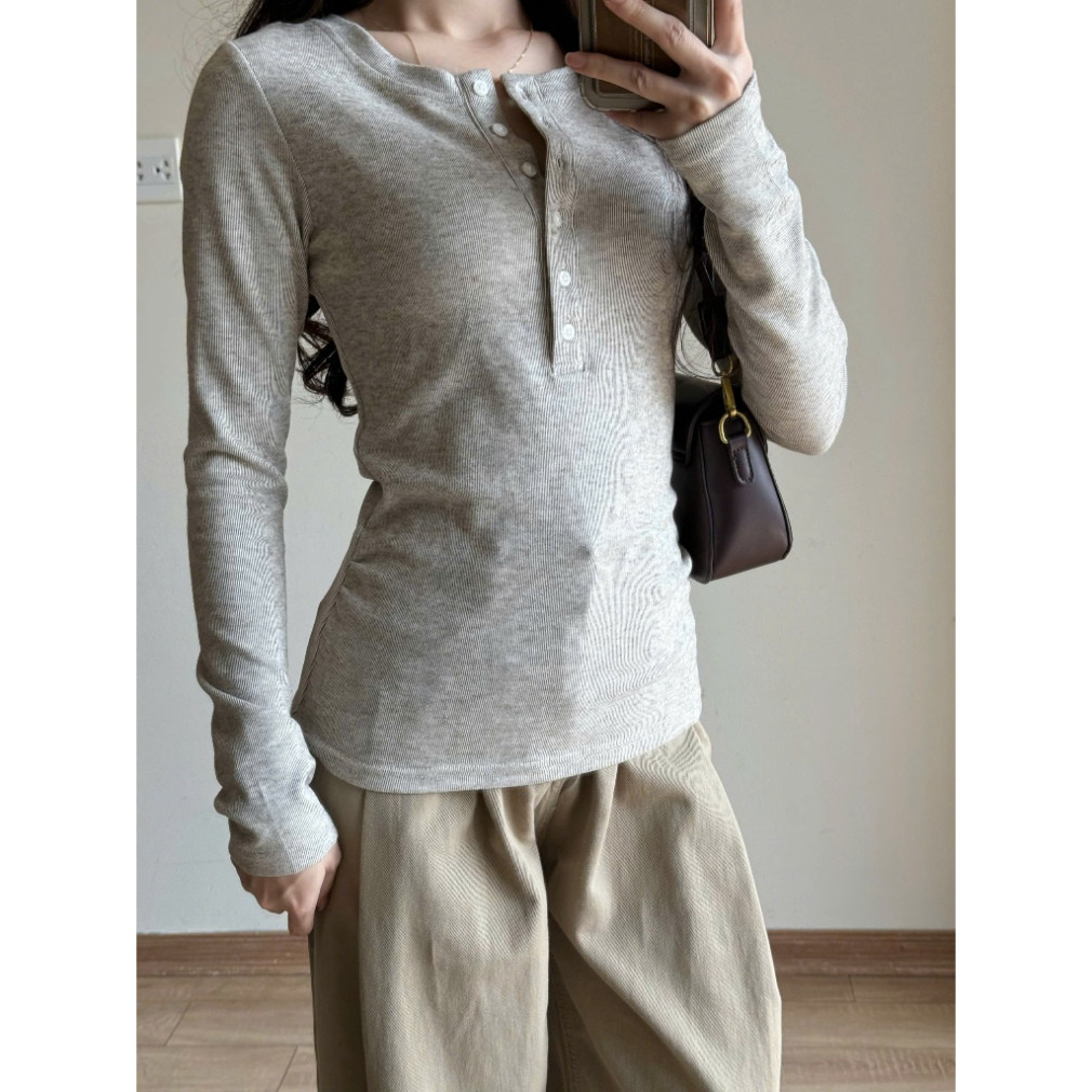 Áo thun dài tay cúc xẻ chất thun mịn co giãn Miha Studio