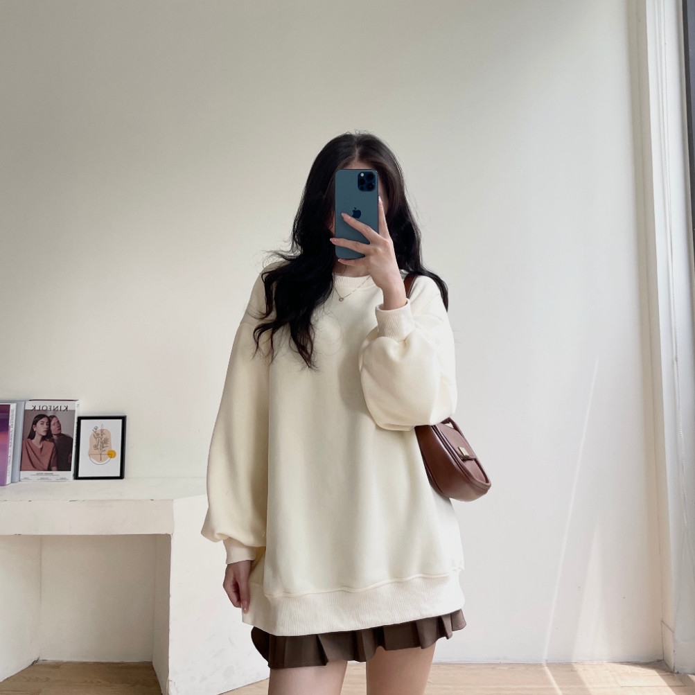 Áo Sweater Nỉ Hàn Cổ Tròn Mềm Mịn, Áo Thun SWT Dài Tay Có Lót Basic Trơn Form Dáng Rộng Miha Studio