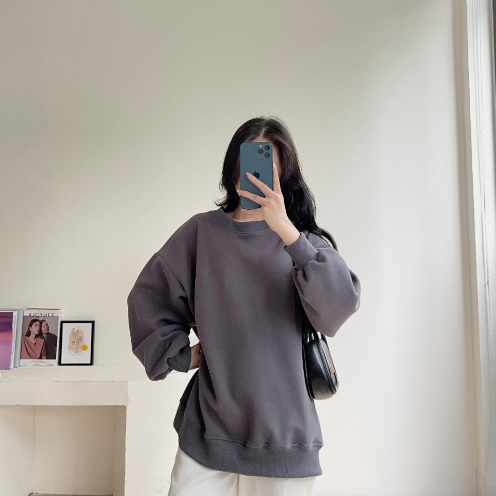 Áo Sweater Nỉ Hàn Cổ Tròn Mềm Mịn, Áo Thun SWT Dài Tay Có Lót Basic Trơn Form Dáng Rộng Miha Studio