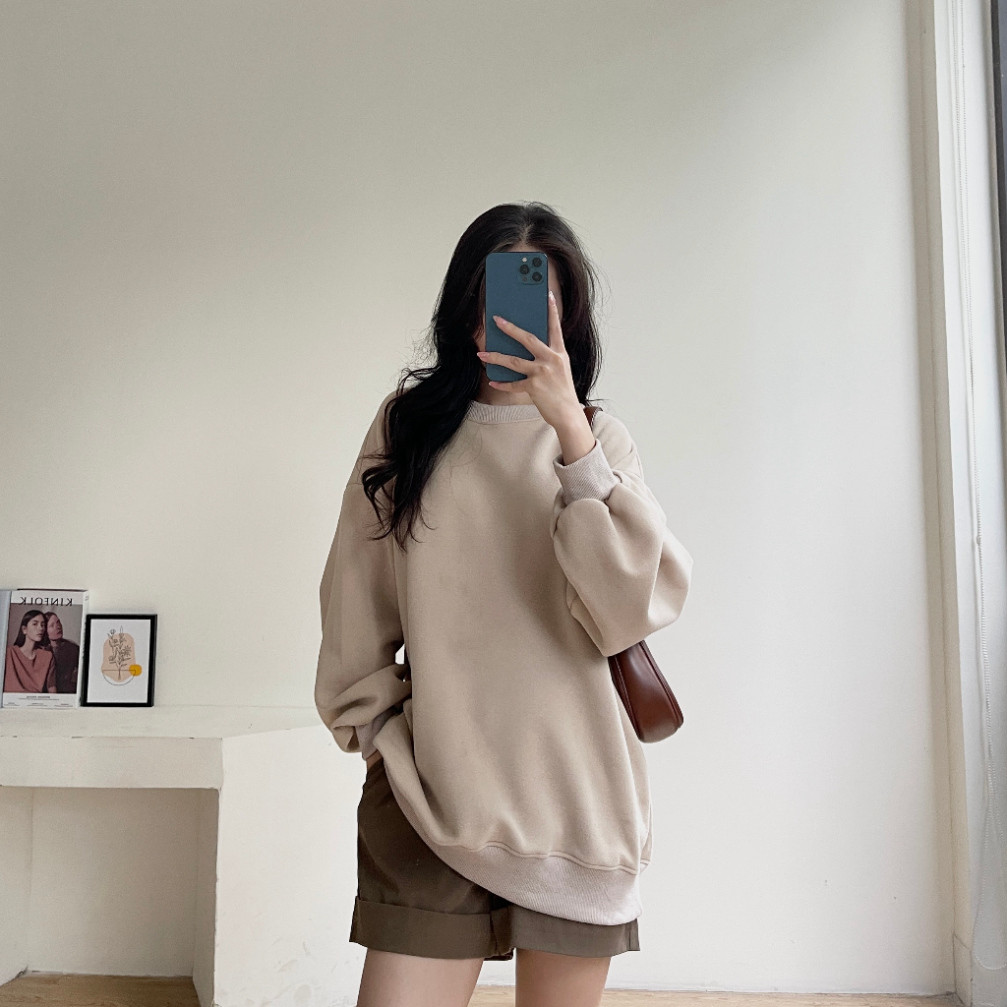 Áo Sweater Nỉ Hàn Cổ Tròn Mềm Mịn, Áo Thun SWT Dài Tay Có Lót Basic Trơn Form Dáng Rộng Miha Studio