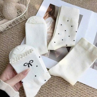 LỐ 10 ĐÔI TẤT NƠ CỔ CAO hoạ tiết chấm bi, nơ đen CHO NỮ SIÊU ĐẸP TVM027 🌸🌸🌸