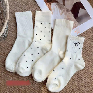 LỐ 10 ĐÔI TẤT NƠ CỔ CAO hoạ tiết chấm bi, nơ đen CHO NỮ SIÊU ĐẸP TVM027 🌸🌸🌸
