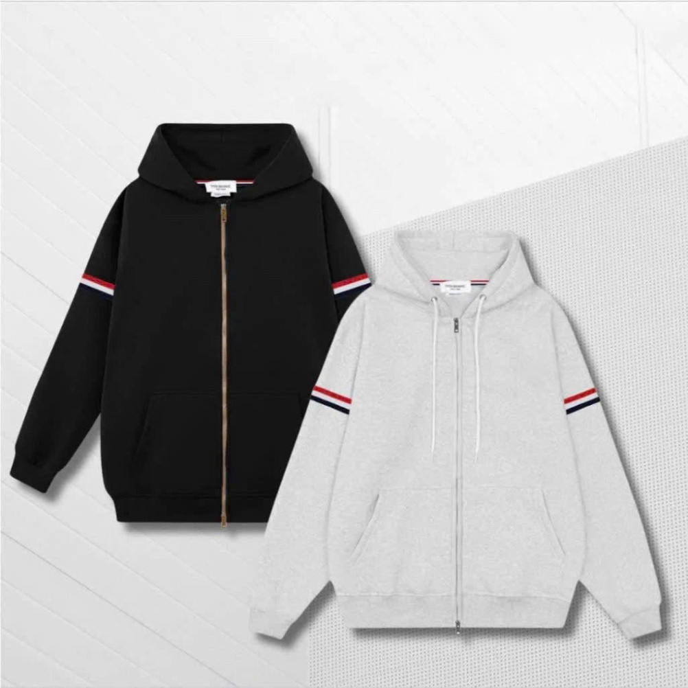 Áo KhoácNỉ  Hoodie Zip  2 Vòng Dây Tay Trắng Đỏ Mũ 2  lớp Chất Nỉ Dày Dặn Thời Trang Unisex Boy Phố 2025