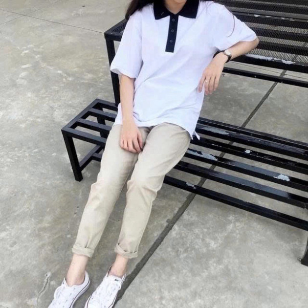 Áo polo trơn nam nữ  Phối Cổ ngắn tay cá tính Boy Phố 2025