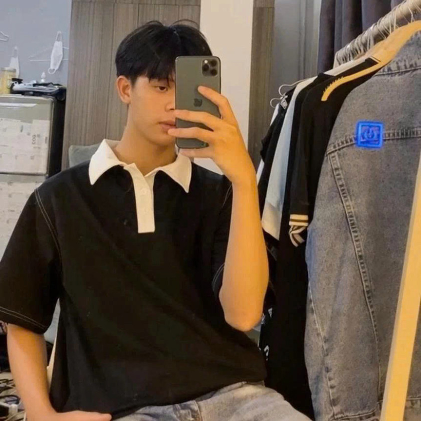 Áo polo trơn nam nữ  Phối Cổ ngắn tay cá tính Boy Phố 2025