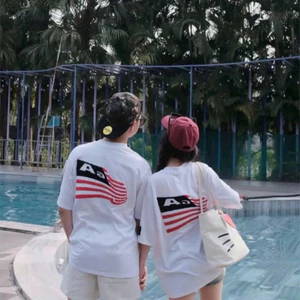 Áo phông Aa Nam Nữ mùa hè in lá cờ my Chất Cotton from rộng unisex hót nhất 2025 Boy Phố 2025