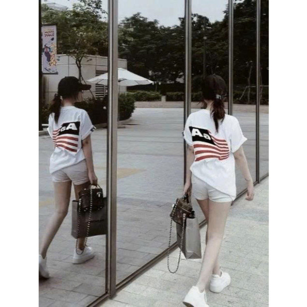 Áo phông  Aa  Nam Nữ mùa hè in lá cờ my Chất Cotton from rộng unisex hót nhất 2025 Boy Phố 2025
