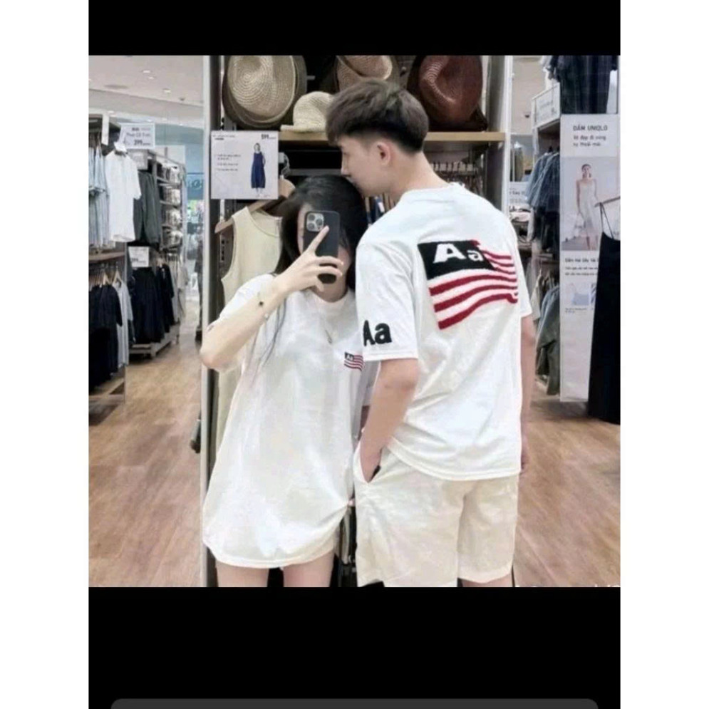 Áo phông  Aa  Nam Nữ mùa hè in lá cờ my Chất Cotton from rộng unisex hót nhất 2025 Boy Phố 2025