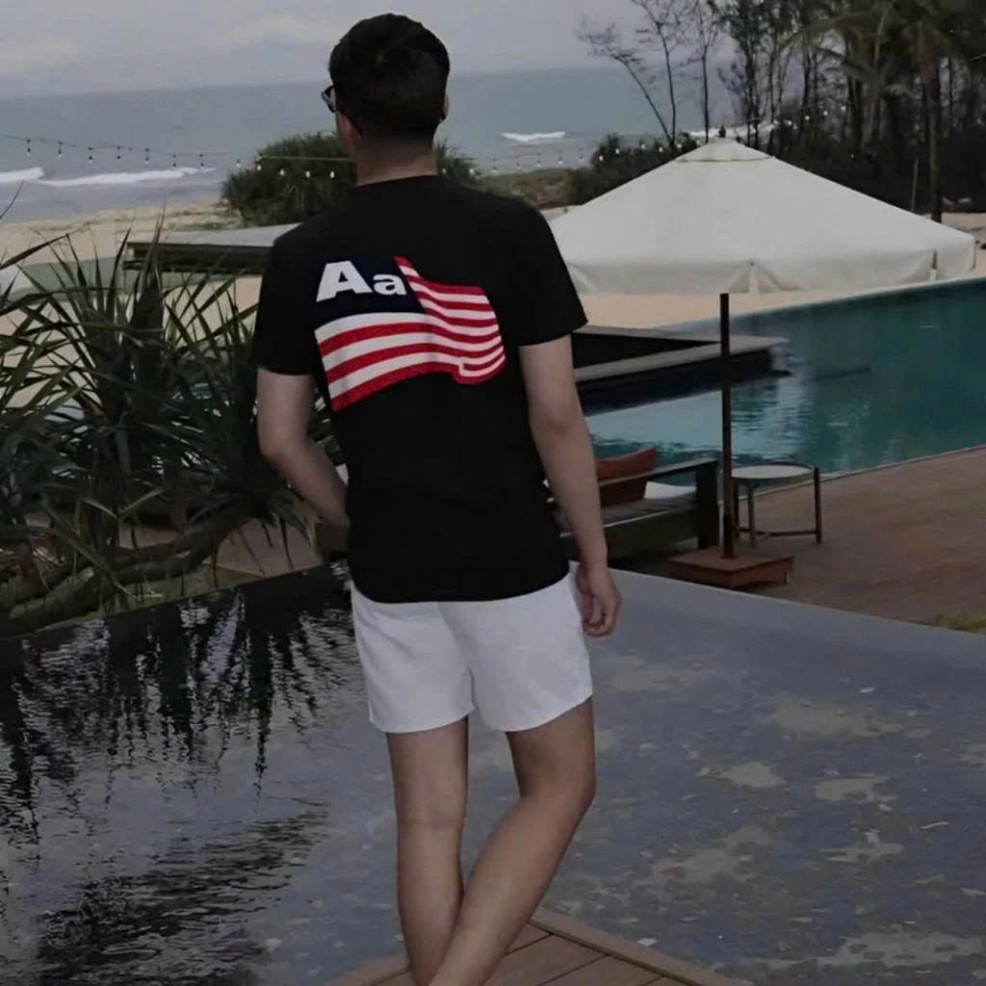 Áo phông  Aa  Nam Nữ mùa hè in lá cờ my Chất Cotton from rộng unisex hót nhất 2025 Boy Phố 2025