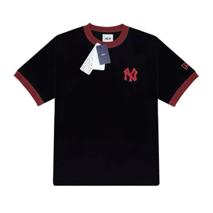 Áo Thun Tay Lỡ Thêu Chữ N .Y Phối Cổ Đỏ Form Rộng Unisex --Nam Nữ Chất Cotton Boy Phố 2025