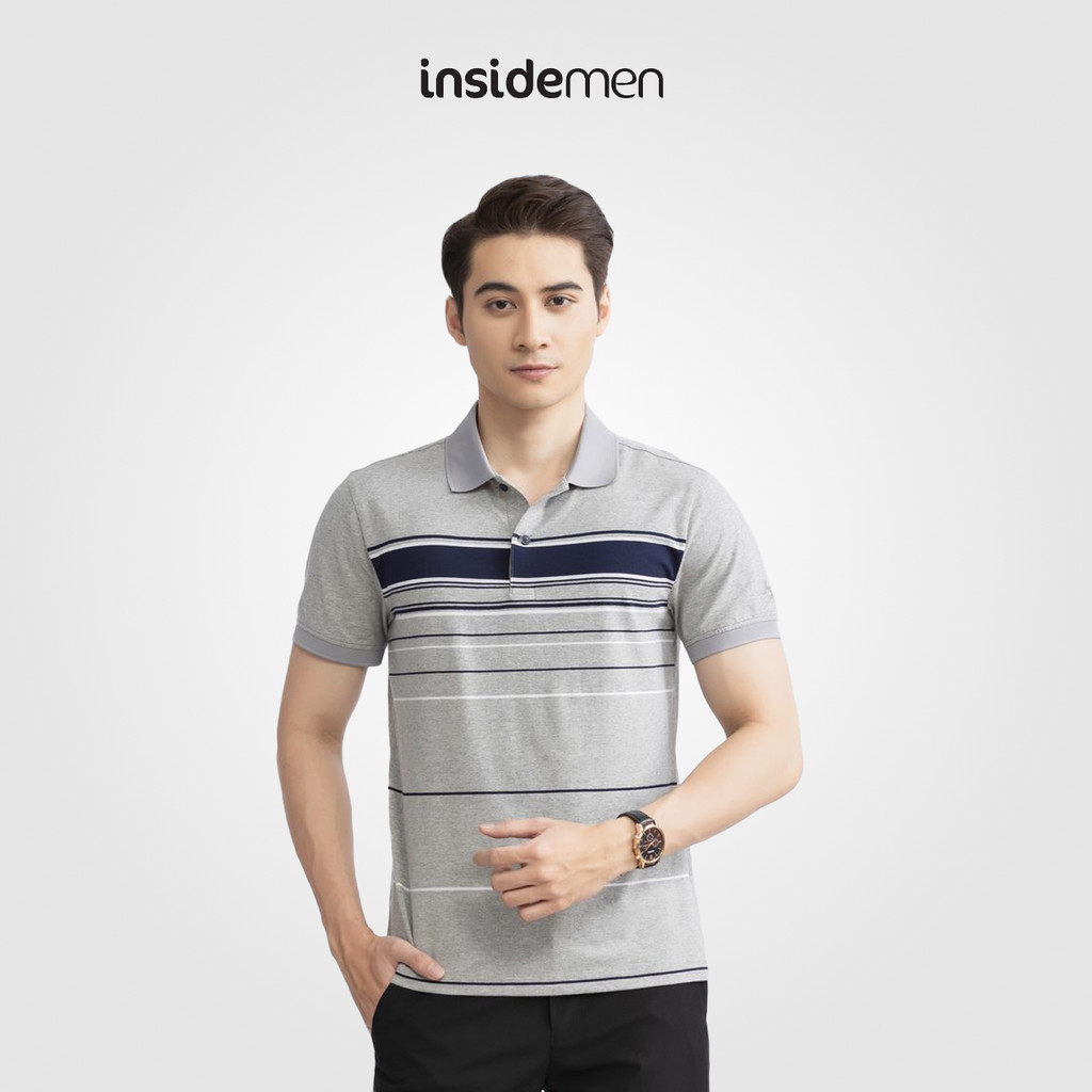 Áo thun nam polo INSIDEMEN sọc ngang cotton cao cấp ngắn tay cực sang trọng và lịch lãm IPS047S3