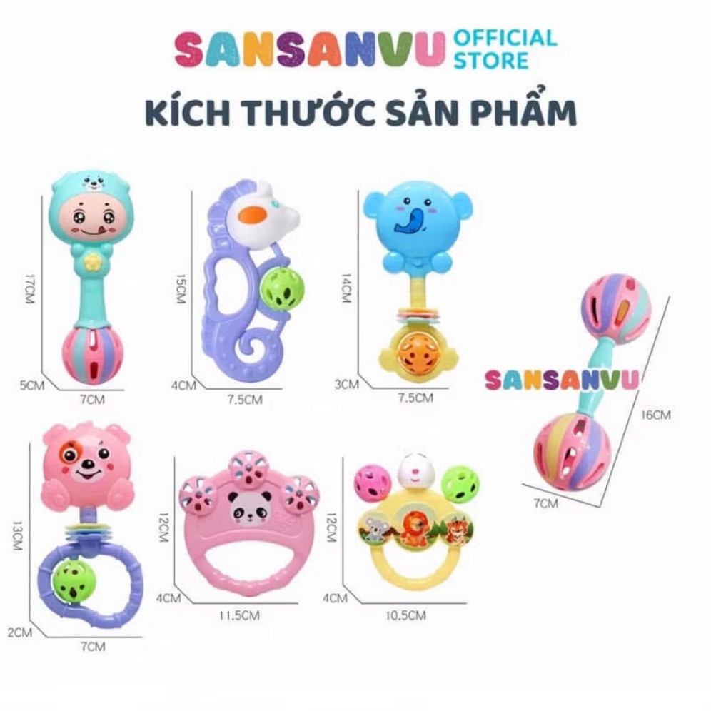 xúc xắc 7 món hình con vật, đồ chơi cho trẻ sơ sinh kích thích thính giác và thị giác cho bé yêu