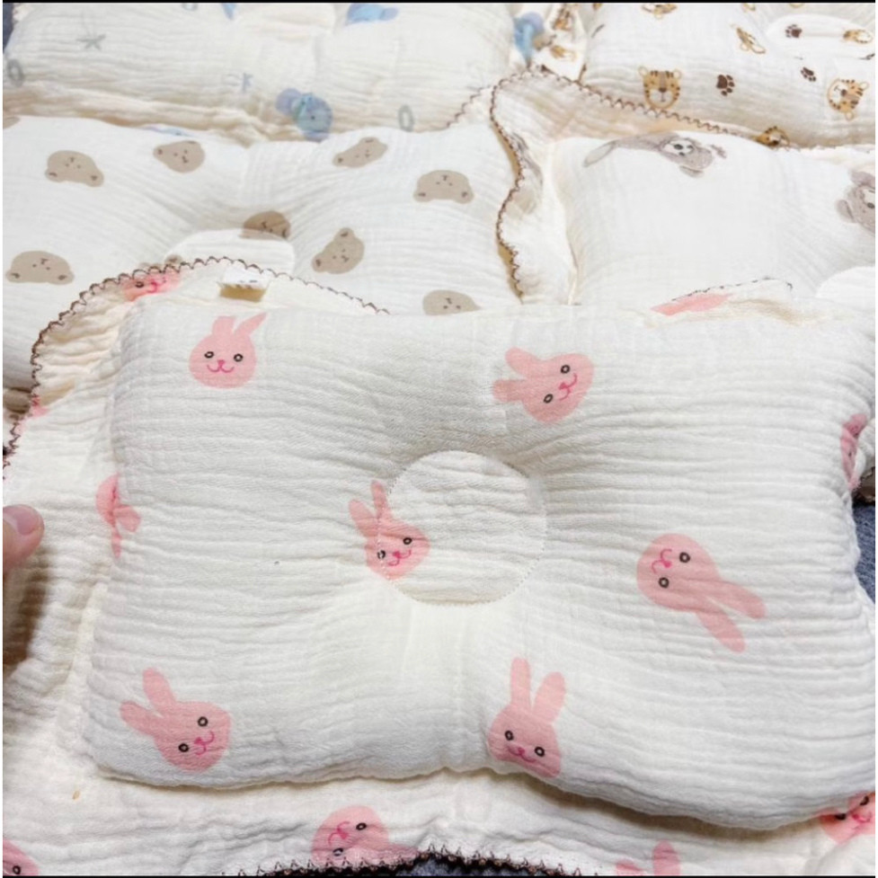 Gối xô Organic muslin chống bẹp đầu chất vải mềm min cho bé (mẫu túi mặt cười) mẫu mới 2025