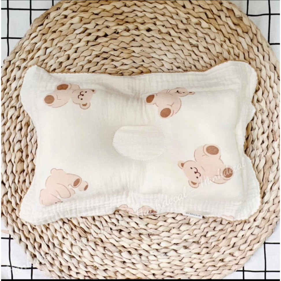 Gối xô Organic muslin chống bẹp đầu chất vải mềm min cho bé (mẫu túi mặt cười) mẫu mới 2025