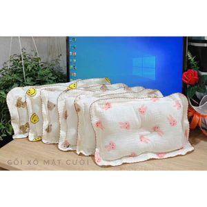 Gối xô Organic muslin chống bẹp đầu chất vải mềm min cho bé (mẫu túi mặt cười) mẫu mới 2025