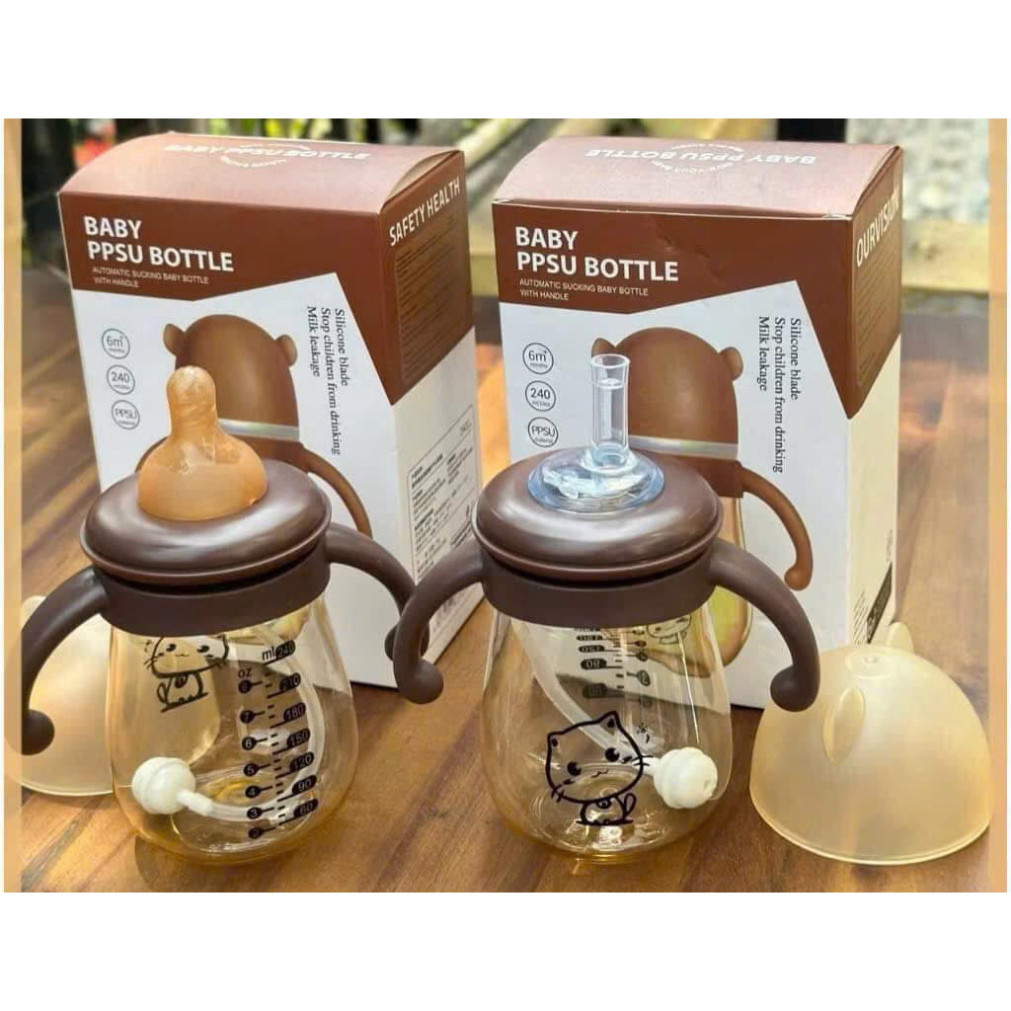 Bình sữa cho bé hình Mèo chất liệu PPSU 240 - 300ml an toàn cho bé yêu 2025