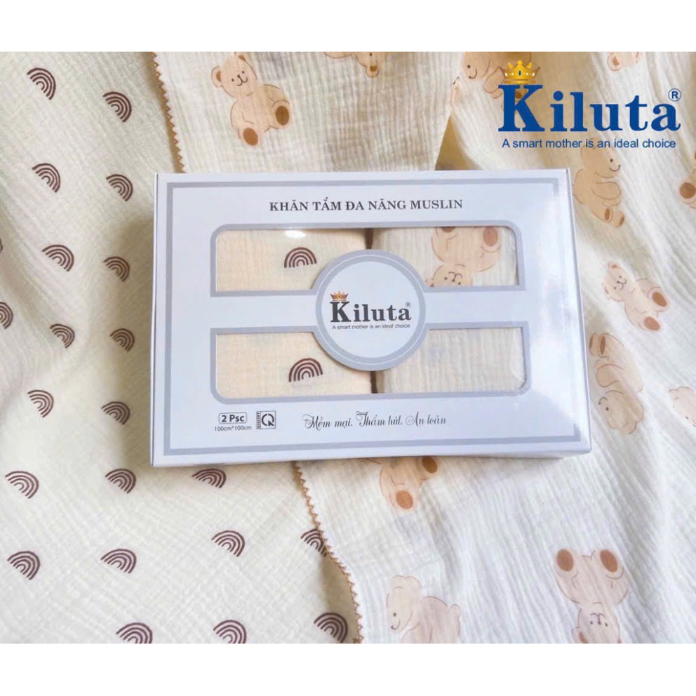 Hộp 2 Khăn Tắm Muslin – Khăn Tắm Mềm Mại, Cao Cấp, Thấm Hút Nhanh, Dành Cho Bé
