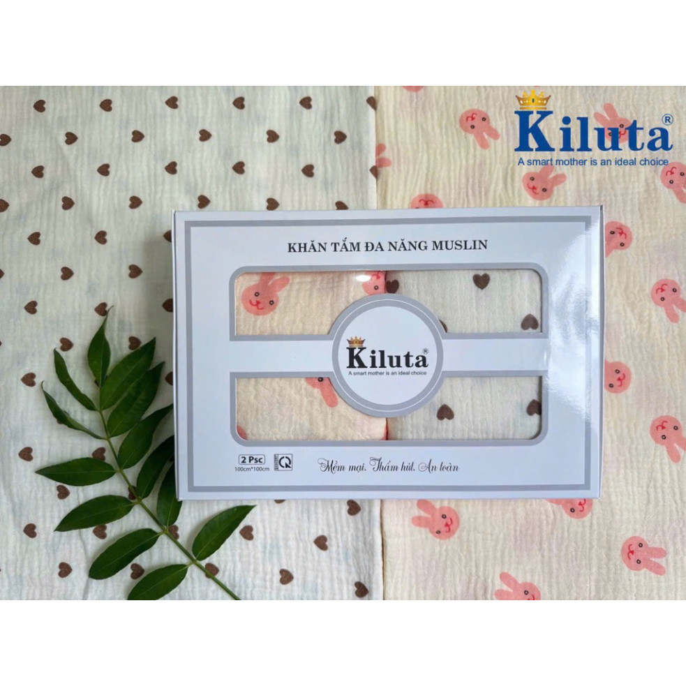 Hộp 2 Khăn Tắm Muslin – Khăn Tắm Mềm Mại, Cao Cấp, Thấm Hút Nhanh, Dành Cho Bé