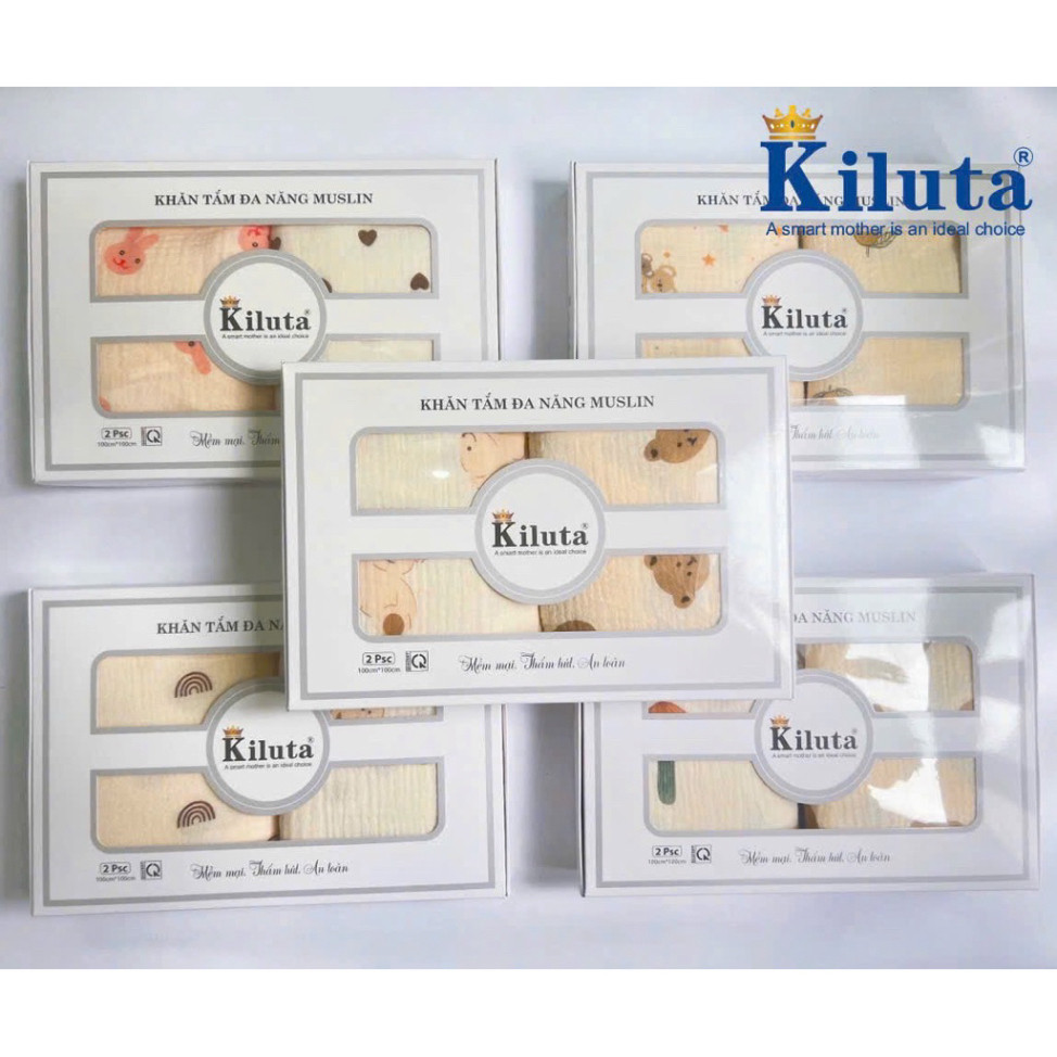 Hộp 2 Khăn Tắm Muslin – Khăn Tắm Mềm Mại, Cao Cấp, Thấm Hút Nhanh, Dành Cho Bé