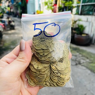 BÁN SỈ 50 100 Đồng xu hoa mai 5 cánh trang trí bàn thhờ, bàn làm việc, phong thuỷ