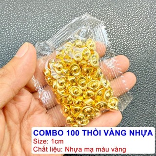 COMBO 100 thỏi vàng mini 1cm , bằng nhựa phủ vàng, phụ kiện trang trí nhà, đồ phong thủy