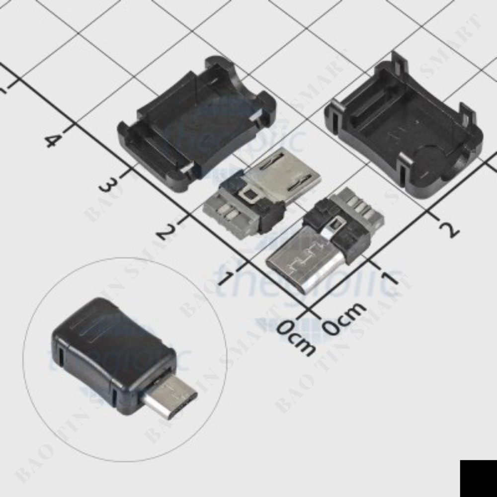 [10 Cái]- Cổng USB Micro-B 2.0 Đầu Đực 5 Chân Thẳng Hàn Dây Vỏ Đen Linh ...